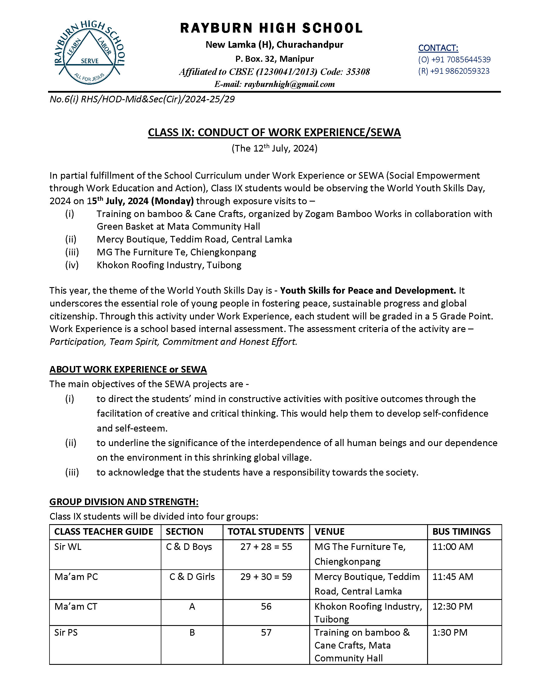 29. Conduct of WE or SEWA Activity Class IX Page 1